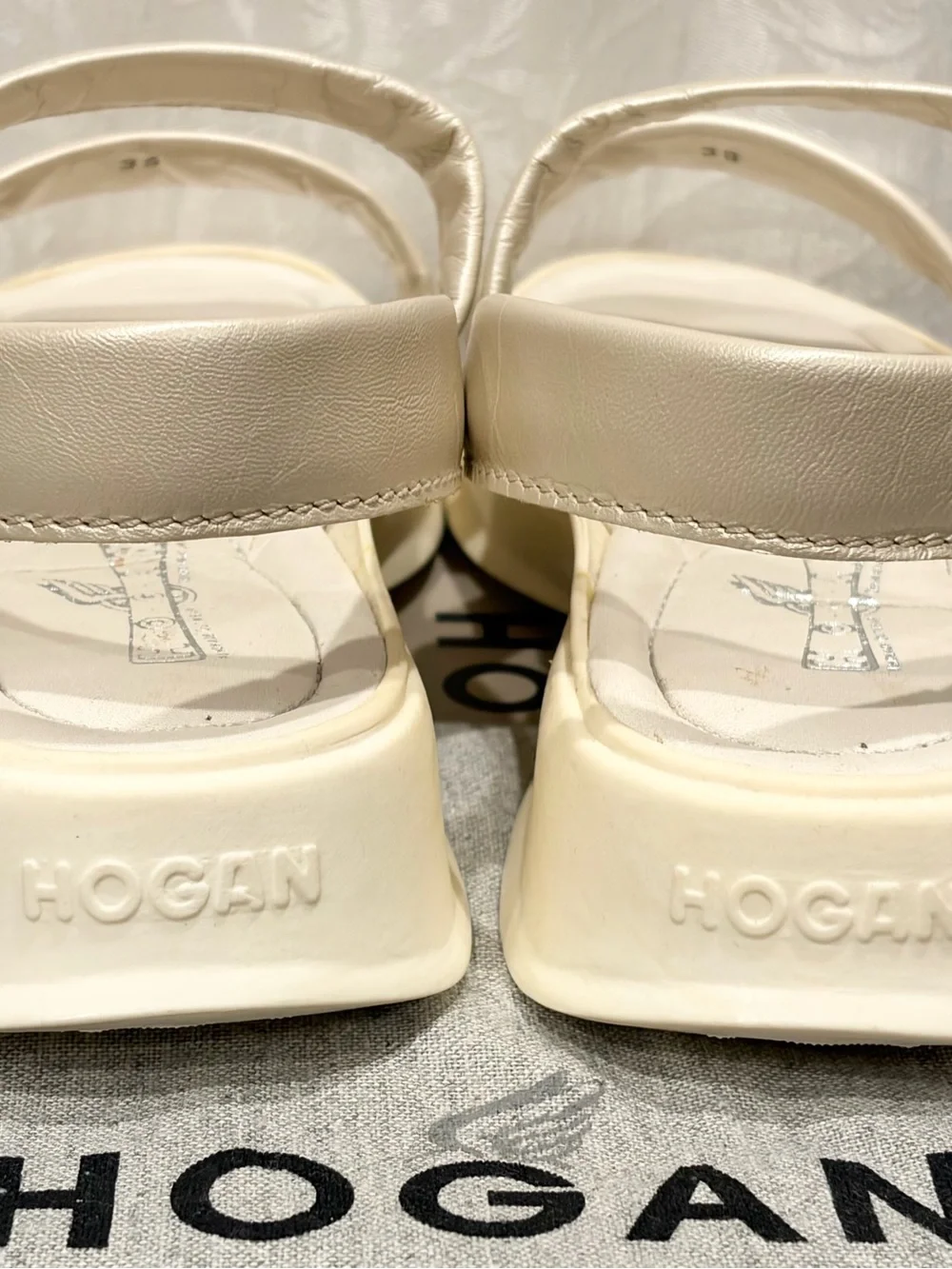 New in Box HOGAN Pearly Ivory Leather Slingback Sandals US9 EU39 Italian $495